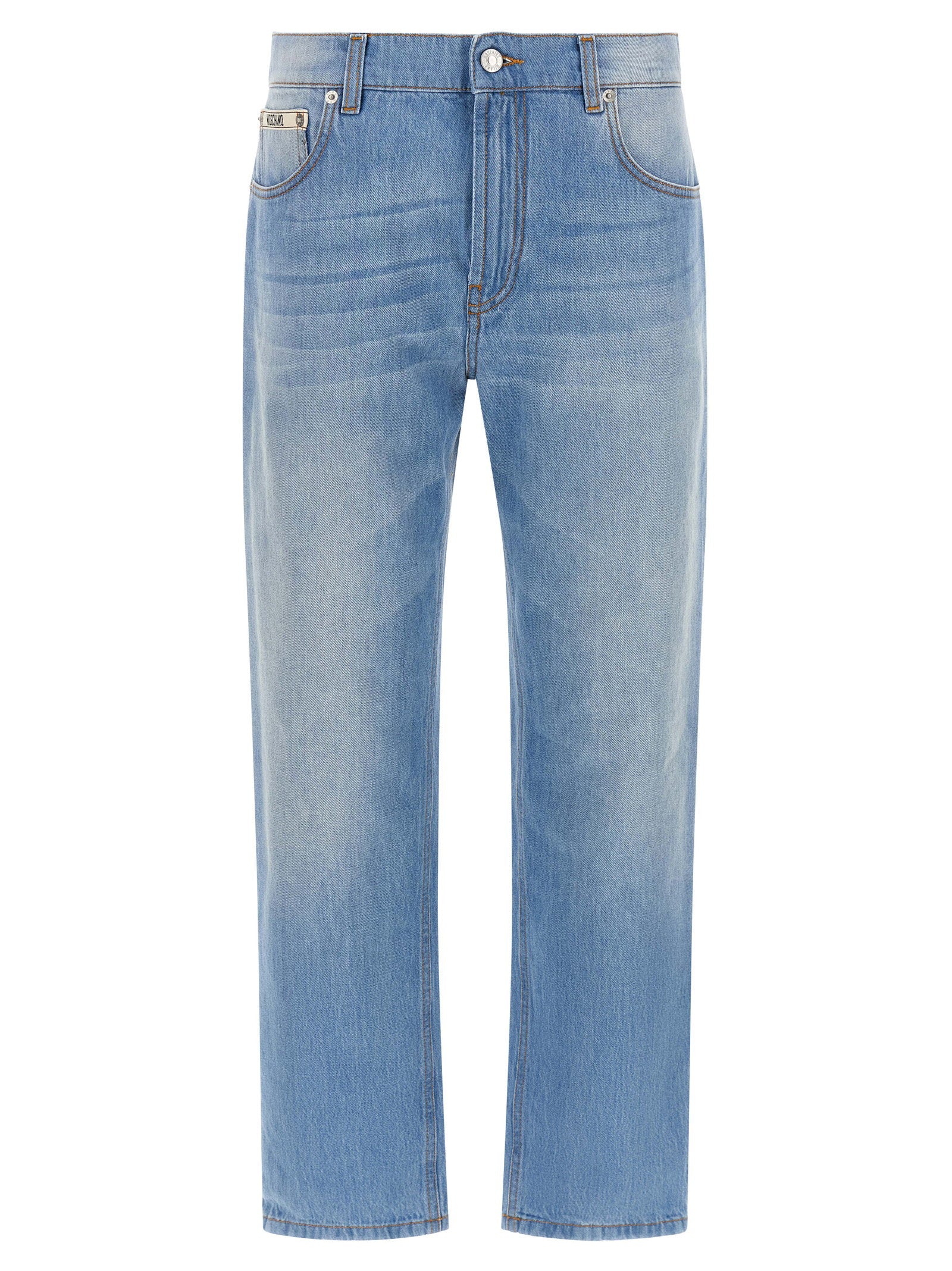 Logo-Patch Straight-Leg Jeans — Light Blue