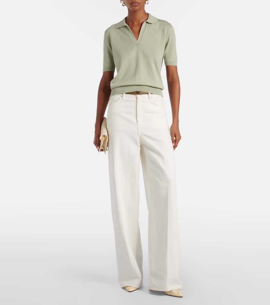 Clay cropped cotton and silk polo shirt