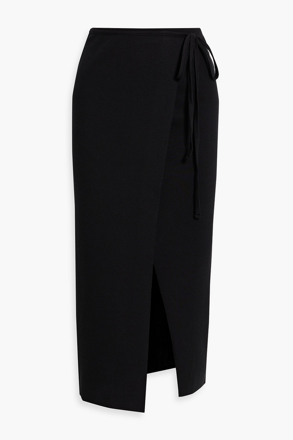 Ribbed Tencel-blend midi wrap skirt
