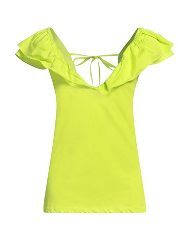 Woman Top Lime green Size M Cotton, Elastane