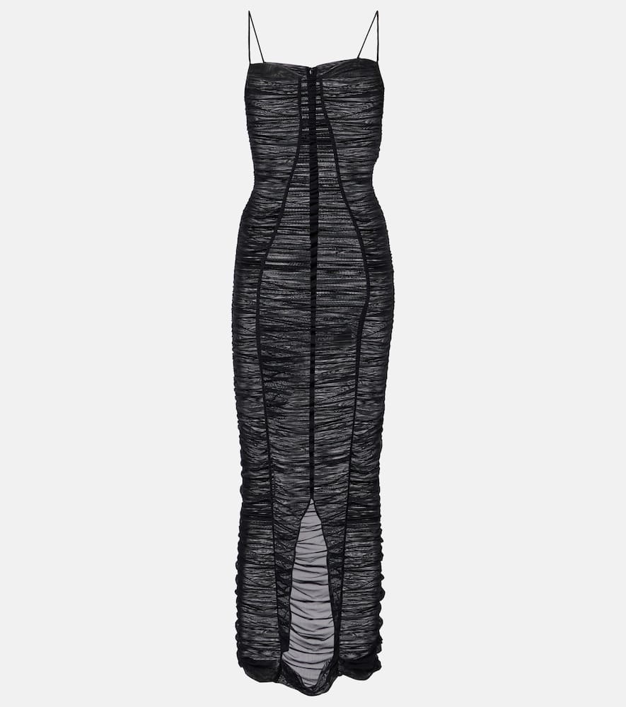 Sheer draped tulle midi dress