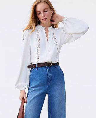 Ann Taylor Petite Lace Trim Blouse