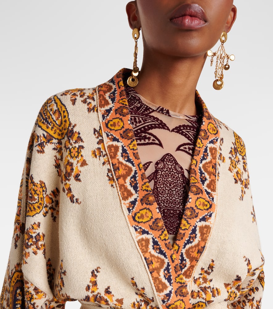 Jacquard cotton-blend wrap cardigan
