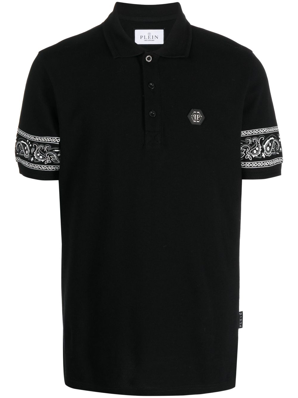 Bandana-print short-sleeved polo shirt - Black