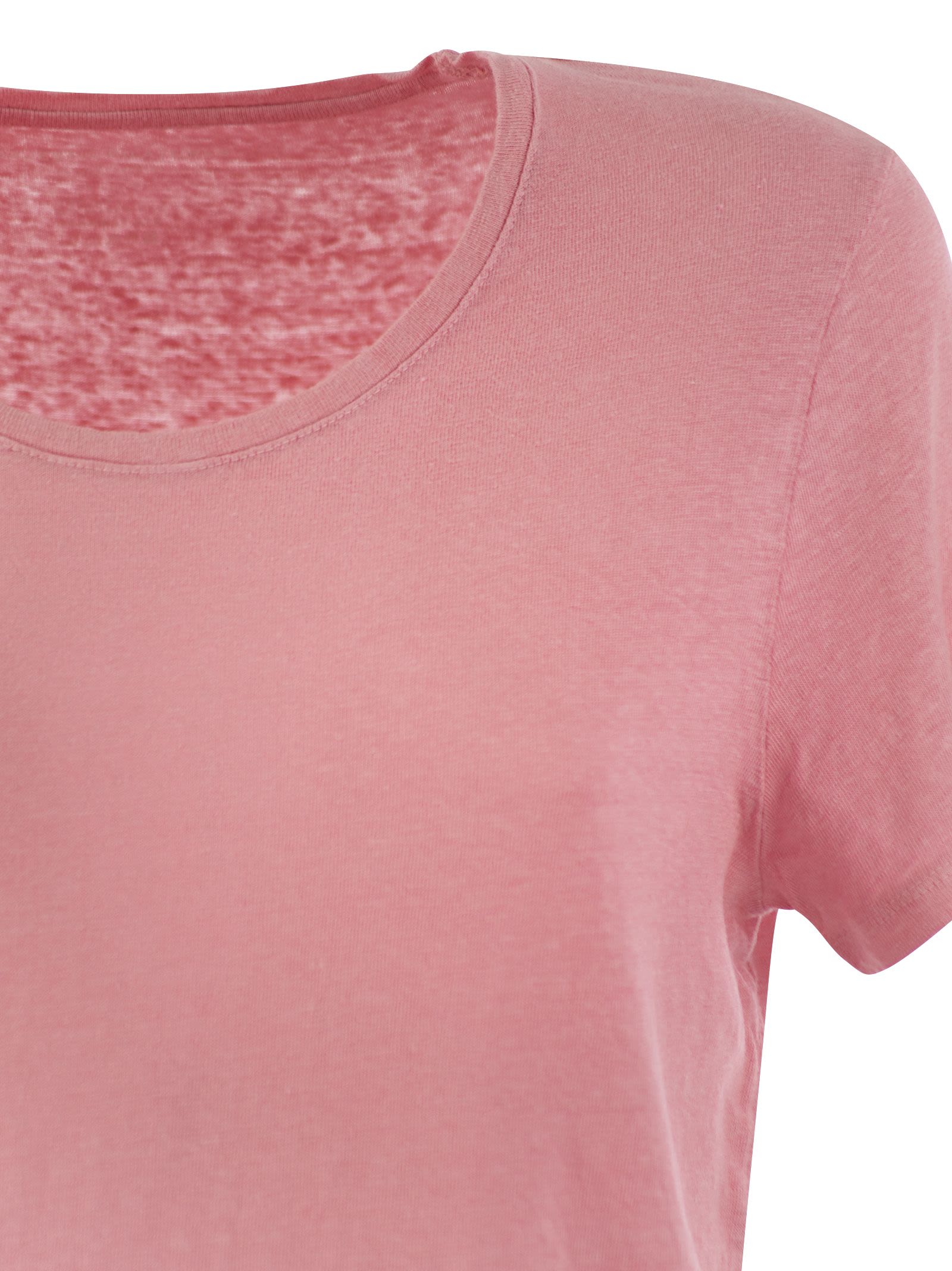 Majestic Crew Neck T Shirt In Linen And Short Sleeve