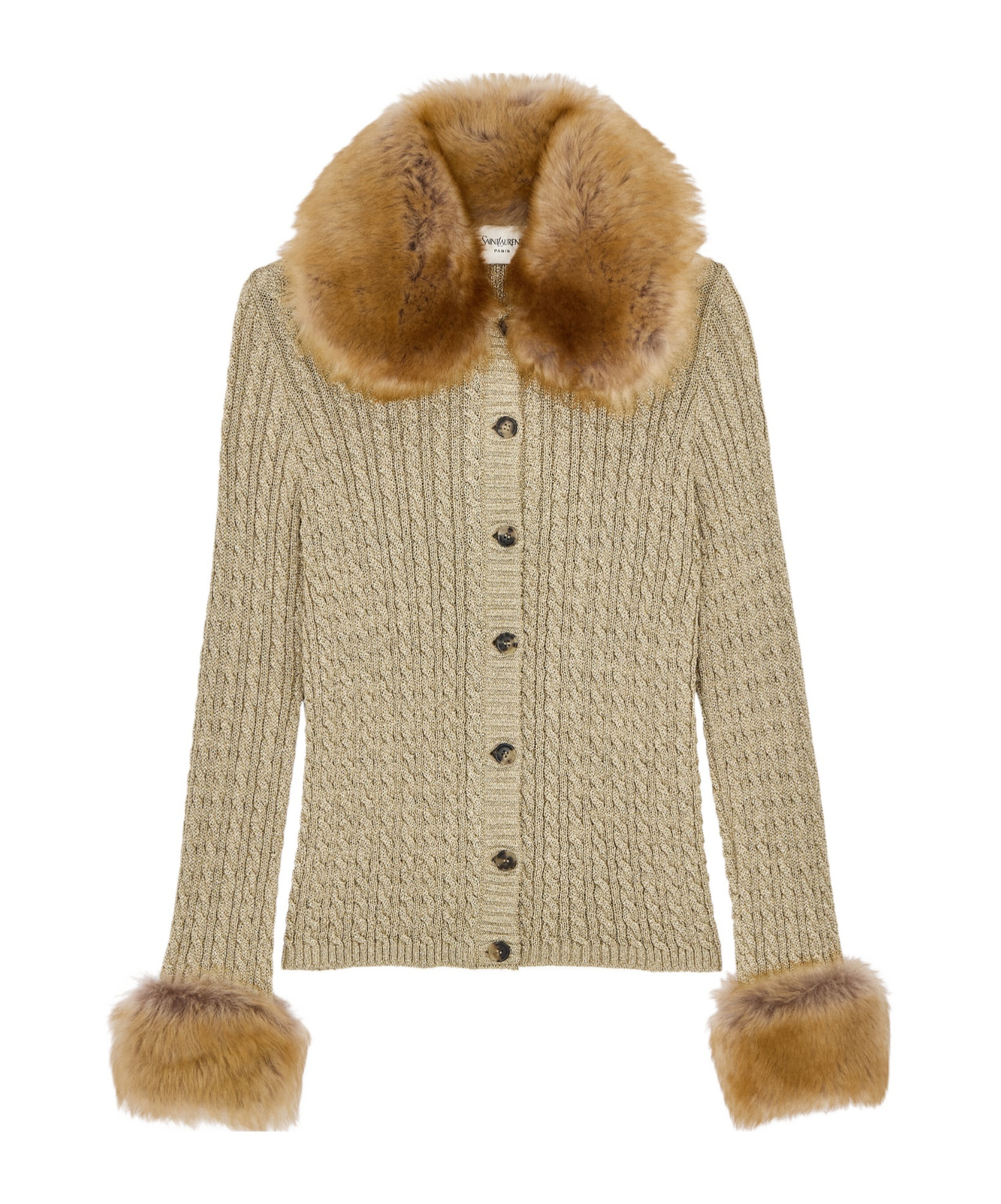 Cable-knit cardigan in lurex and animal-free fur