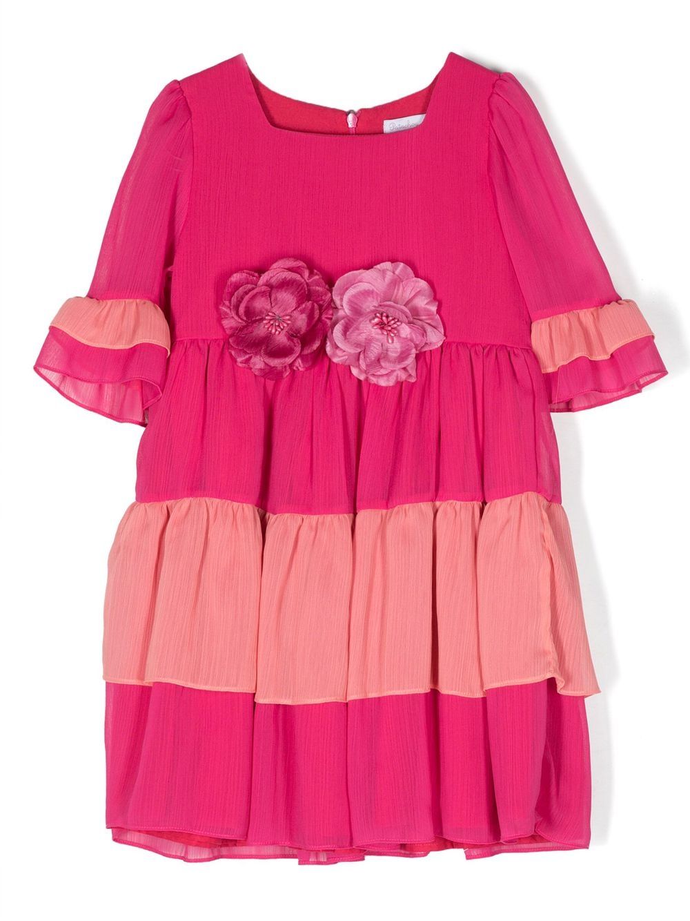 Floral-appliqué flared dress - Pink