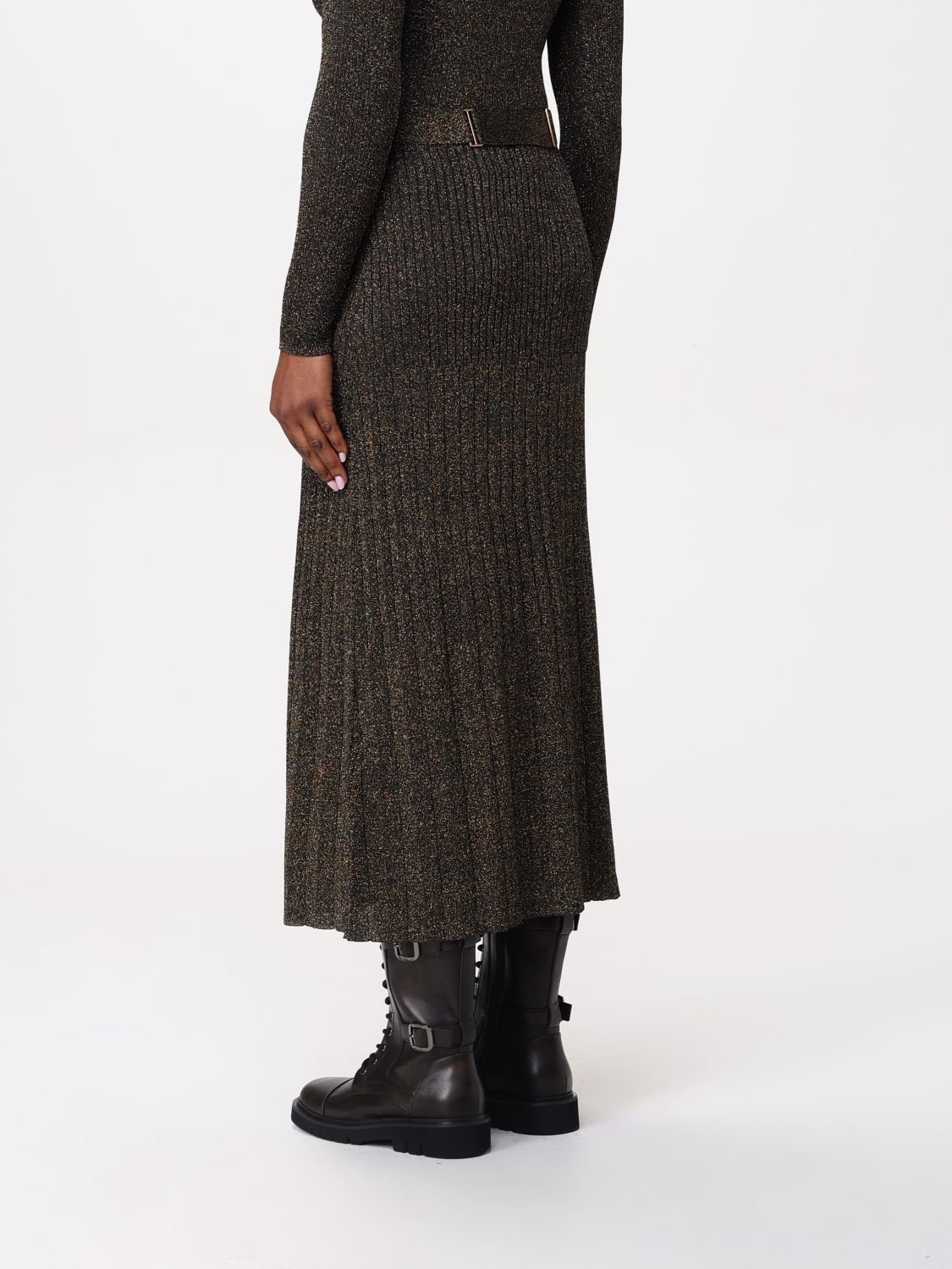 Fine-knit lurex midi skirt - Gold