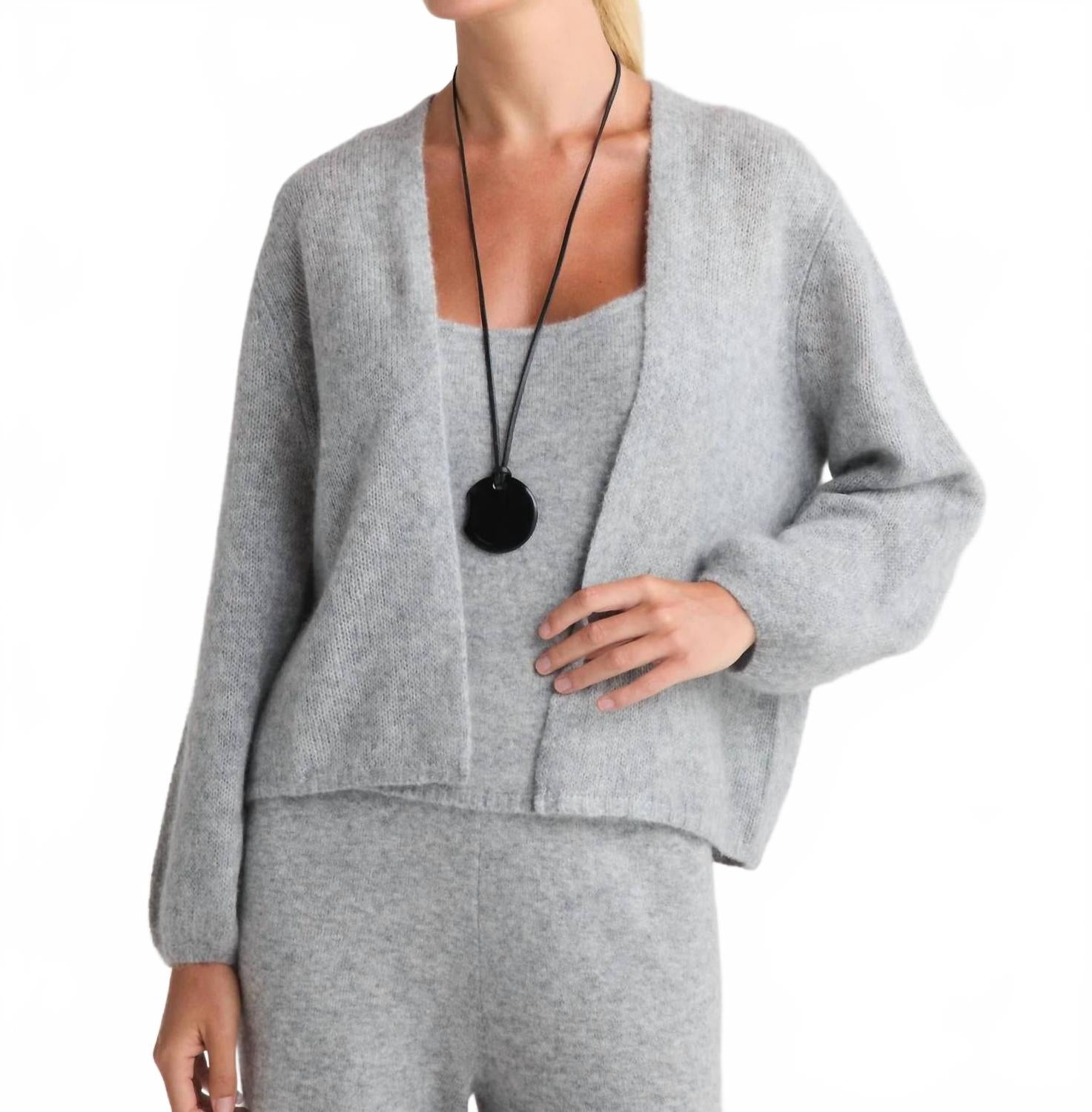 Juniper Balloon-Sleeve Open Cardigan In Flint Gray