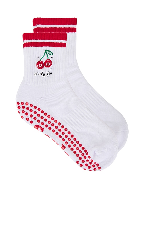 Souls. Lucky You Grip Socks in White,Red.  S/M. Also in