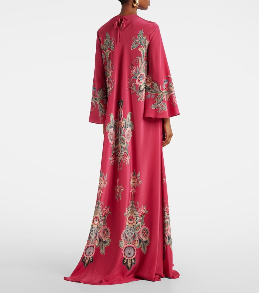 Belted printed silk maxi dress