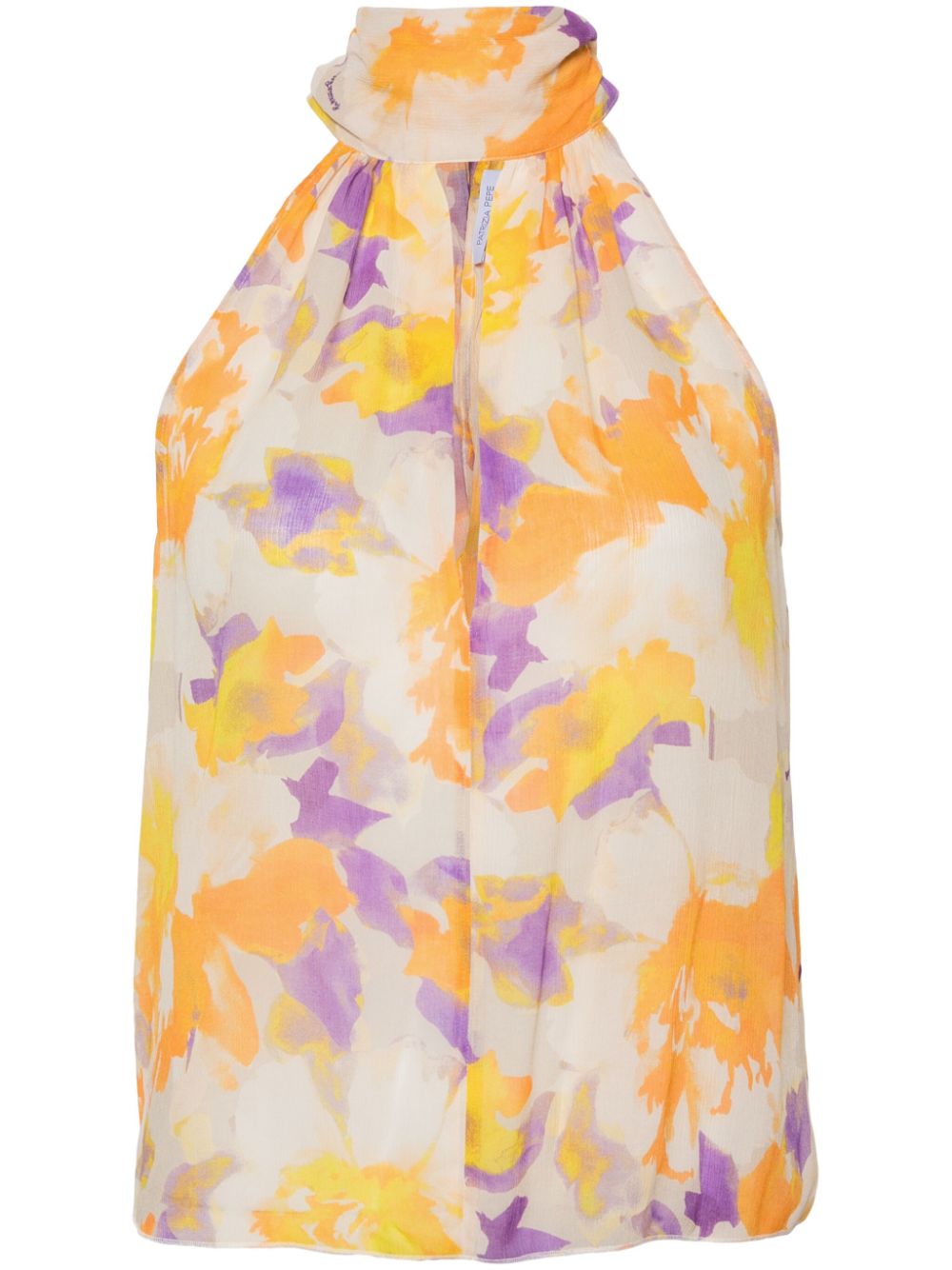 Floral-print crepe tank top - Orange
