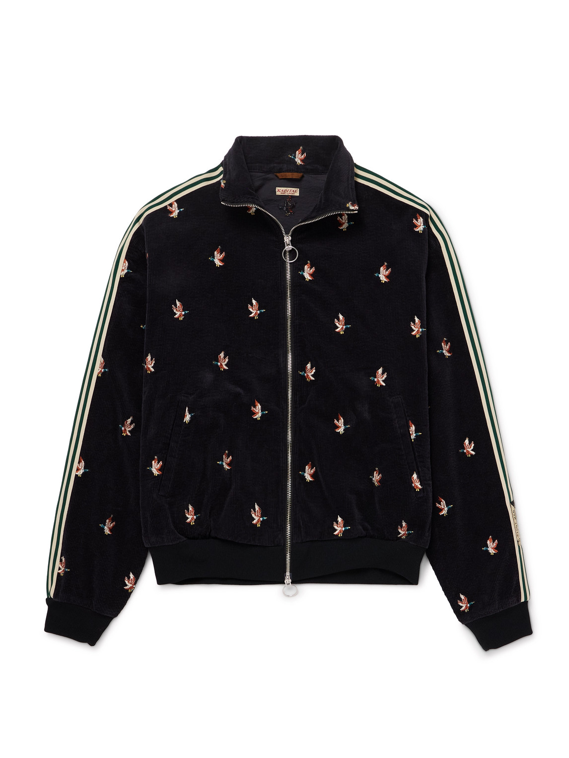 Striped Webbing-Trimmed Embroidered Cotton-Blend Corduroy Track Jacket