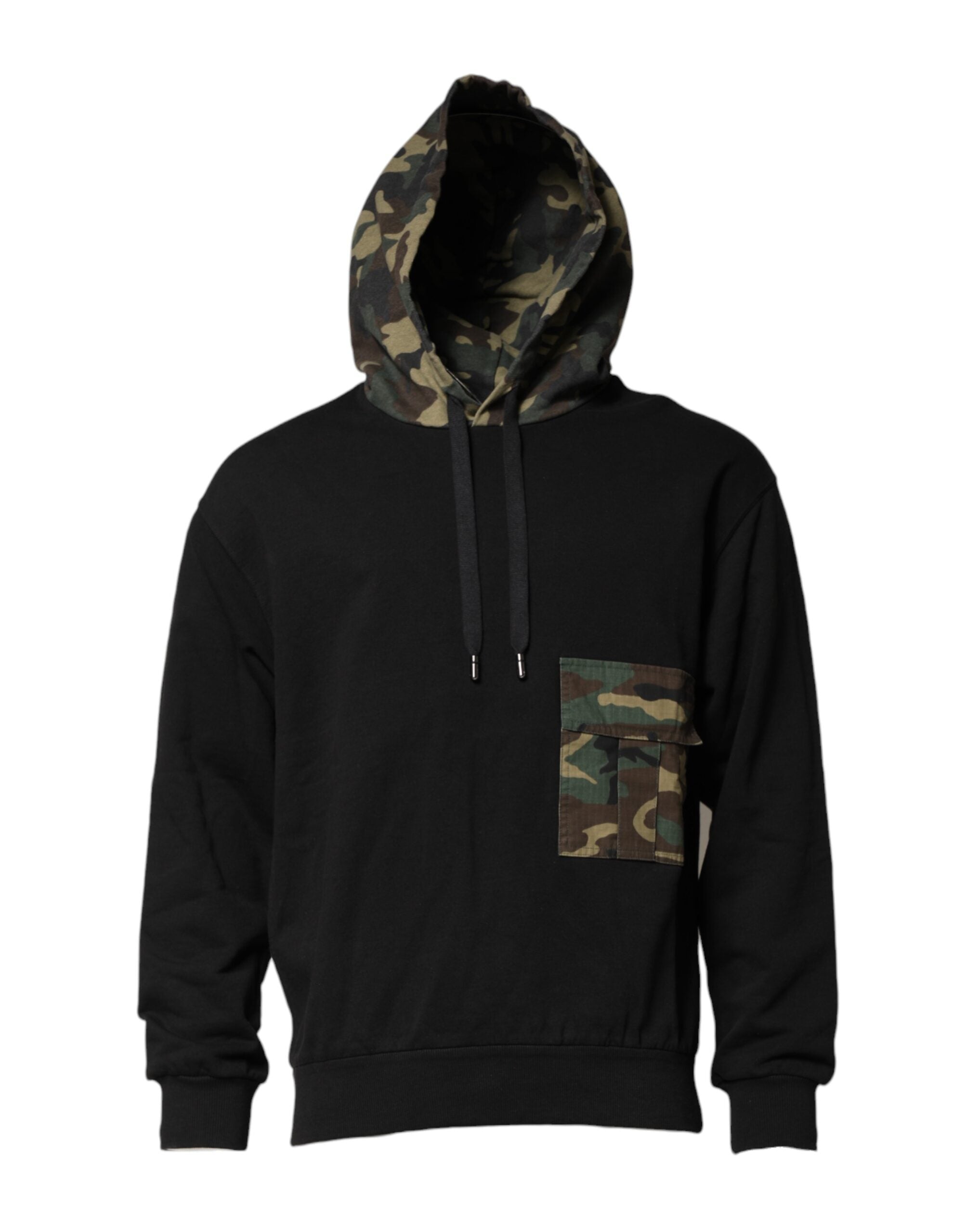 Camouflage-Paneled Cotton Hoodie — Black
