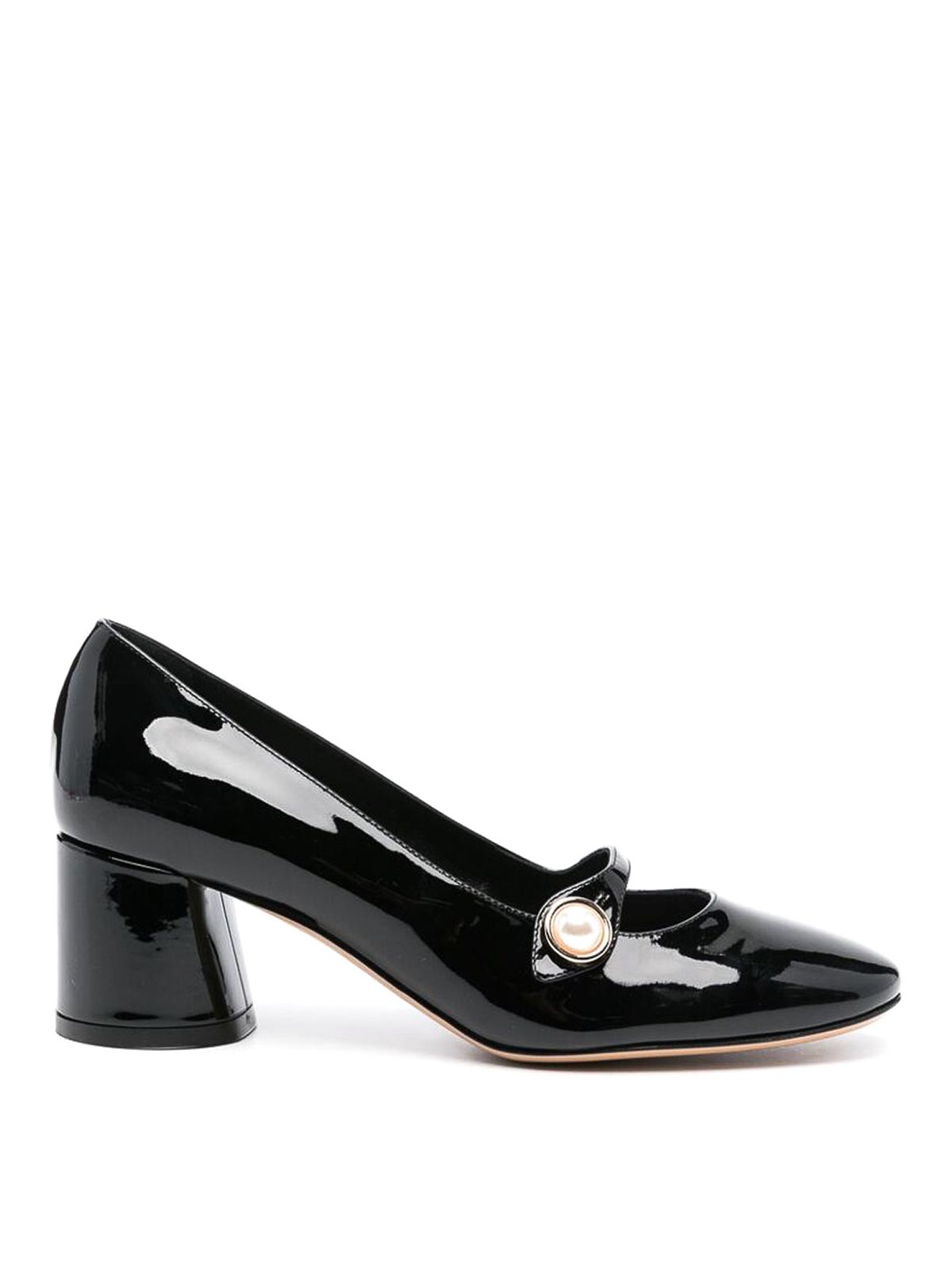 Black round toe mid block slip-on shoes