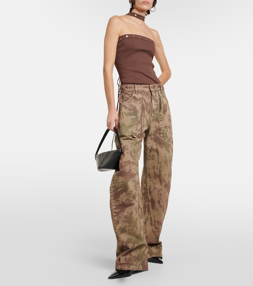 Ribbed-knit halterneck jersey top