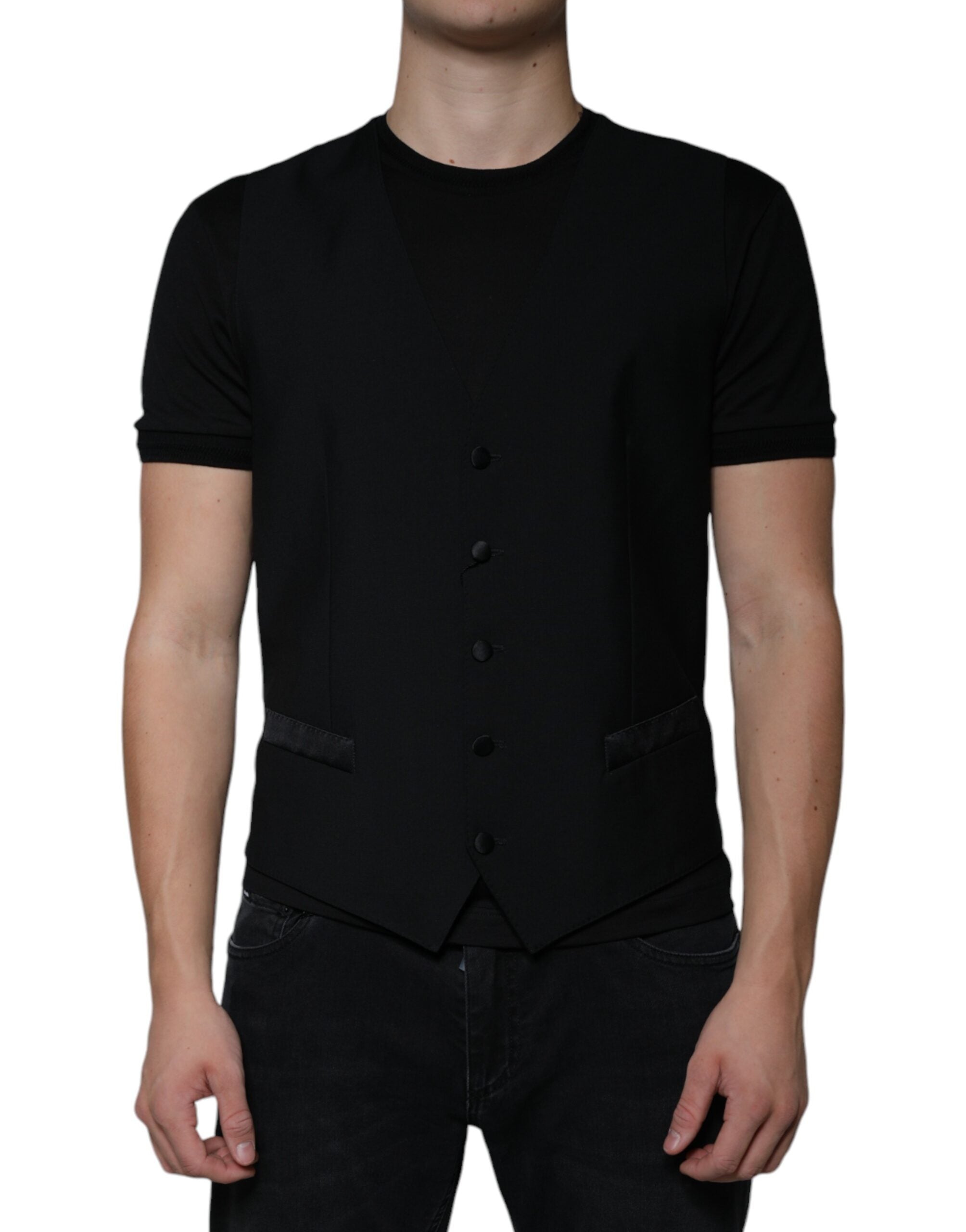 Virgin Wool Blend Vest — Black