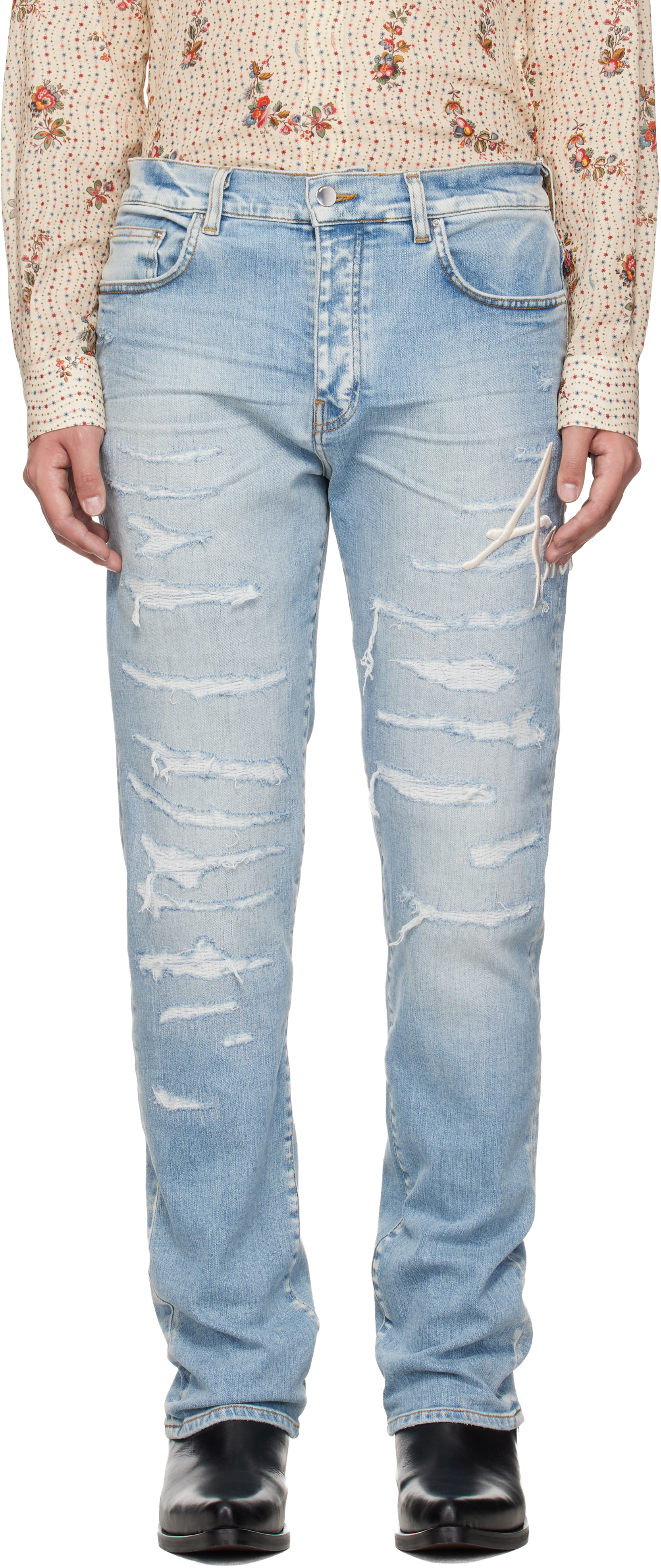 Blue '' Repaired Slim Jeans