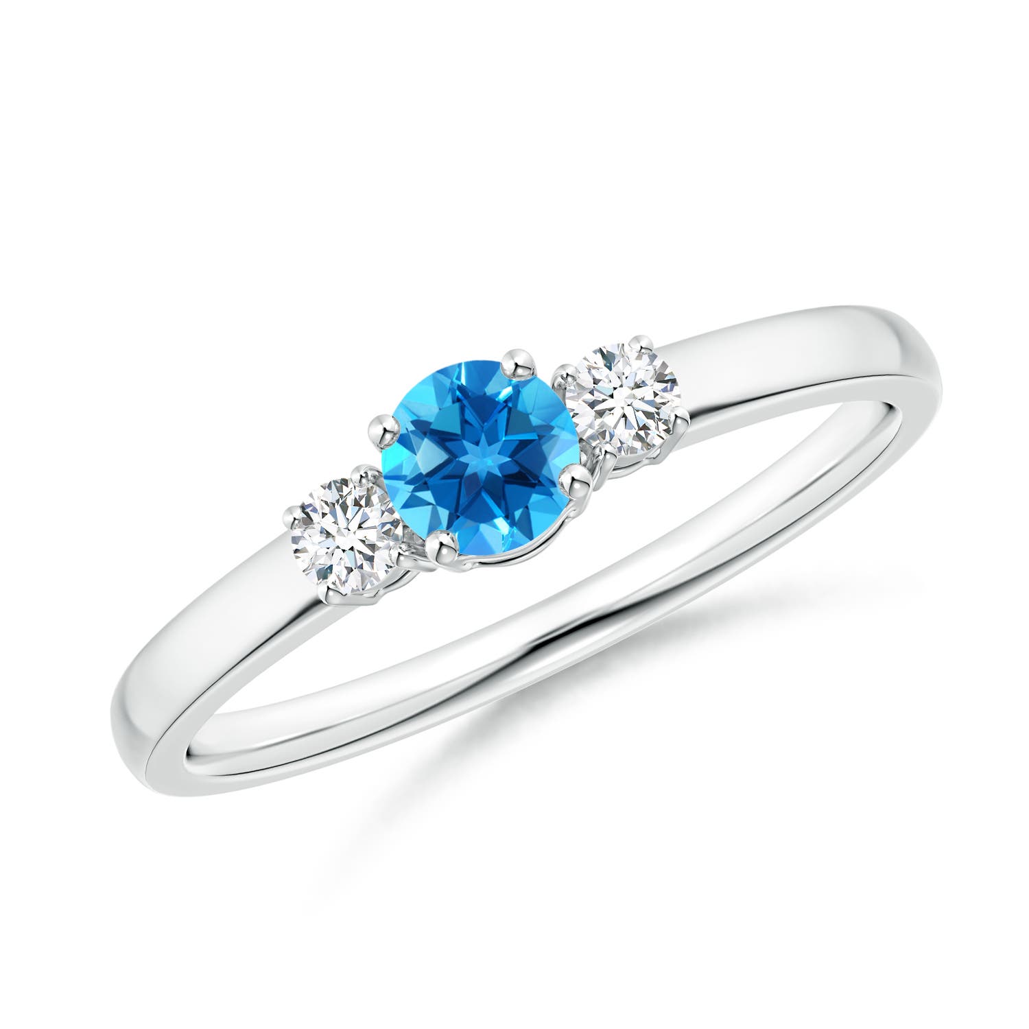 Angara 0.32 Carat Classic Round Swiss Blue Topaz and Diamond Three Stone Engagement Ring in Silver