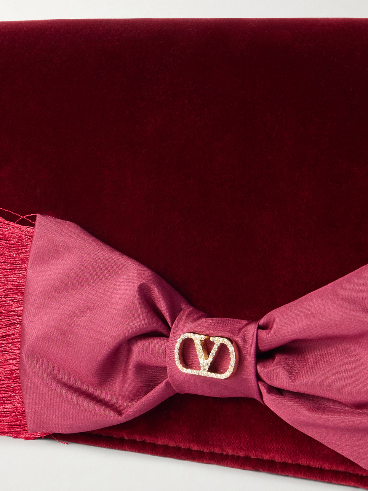 Vlogo Signature Mini Bow-detailed Velvet Shoulder Bag - Burgundy