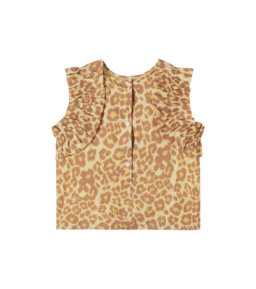 Leopard-print ruffled cotton top