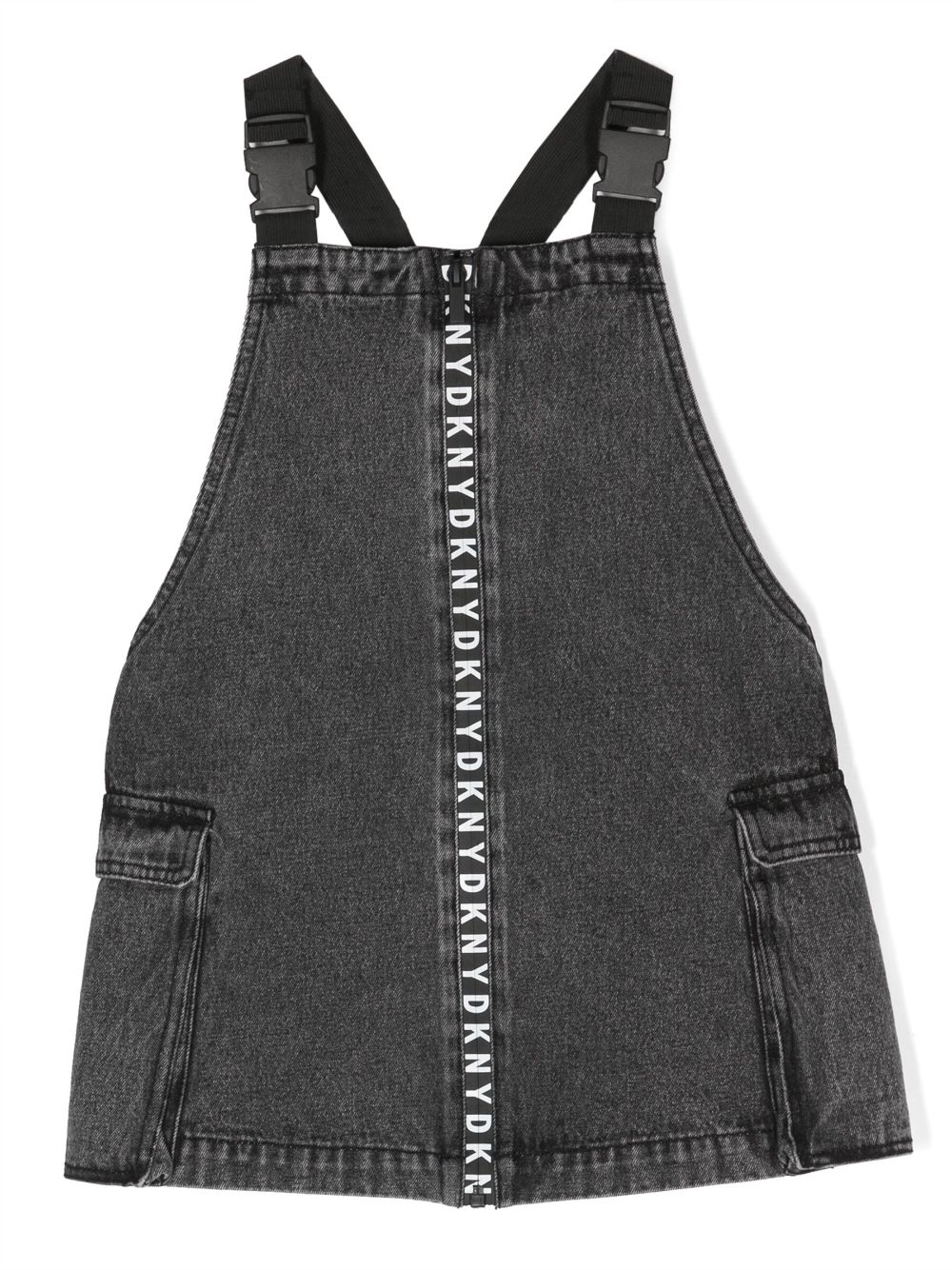 Logo-print dungaree dress - Black