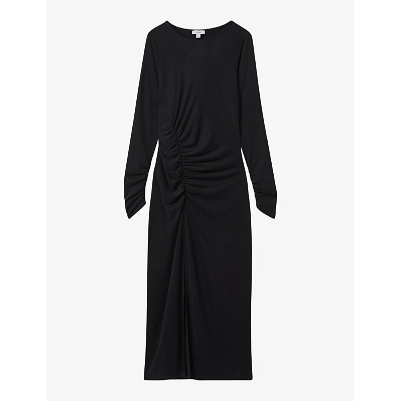 Womens Charcoal Lana Ruched-detail Long-sleeve Jersey Midi Dress