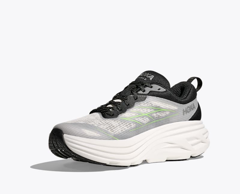 HOKA Stealth/Tech Bondi 8 Caged Shoes in White/Tart Apple