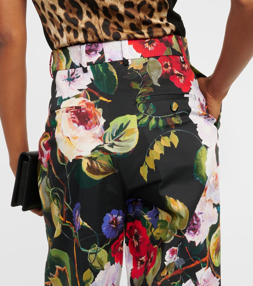 Floral cotton-blend wide-leg pants