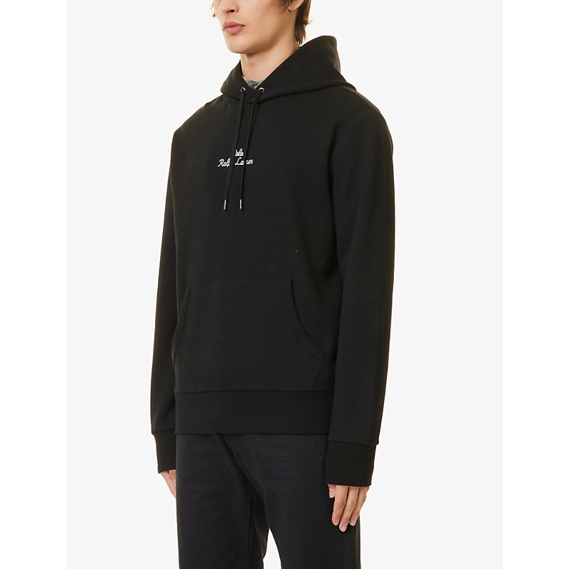 Mens Polo Black Brand-embroidered Relaxed-fit Cotton-blend Hoody 