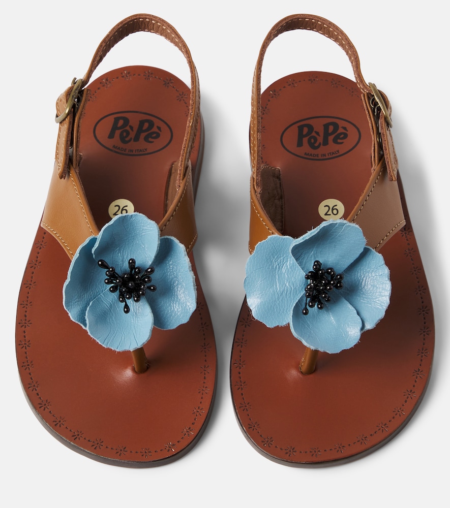 PèPè Juliette floral-appliqué leather sandals