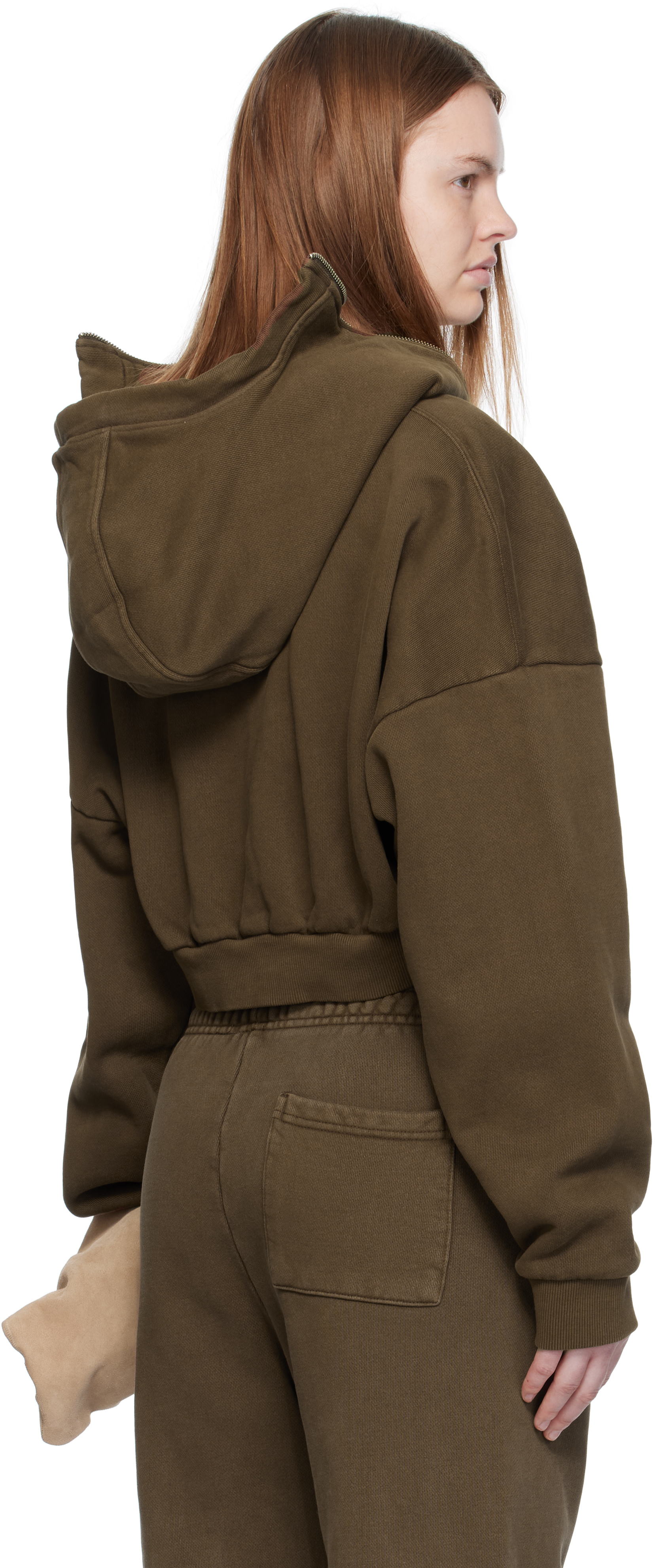 Brown Cropped Full Zip Hoodie