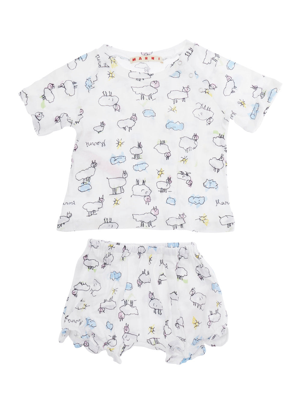 Whimsical Print Cotton Romper — White