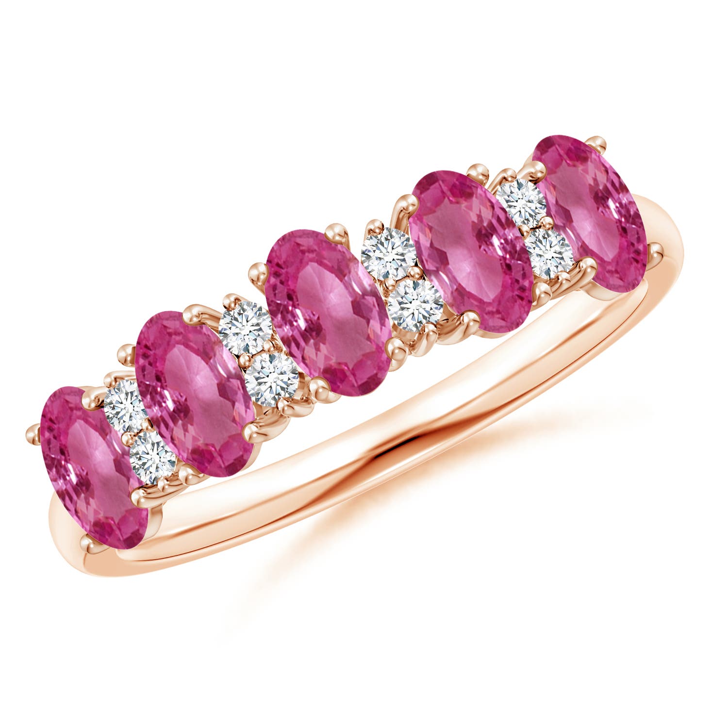 Angara 1.5 Carats Five Stone Pink Sapphire and Diamond Wedding Ring in 18K Rose Gold