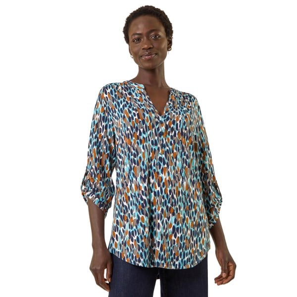 Roman Womens Spot Print Notch Neck Shirt - Navy