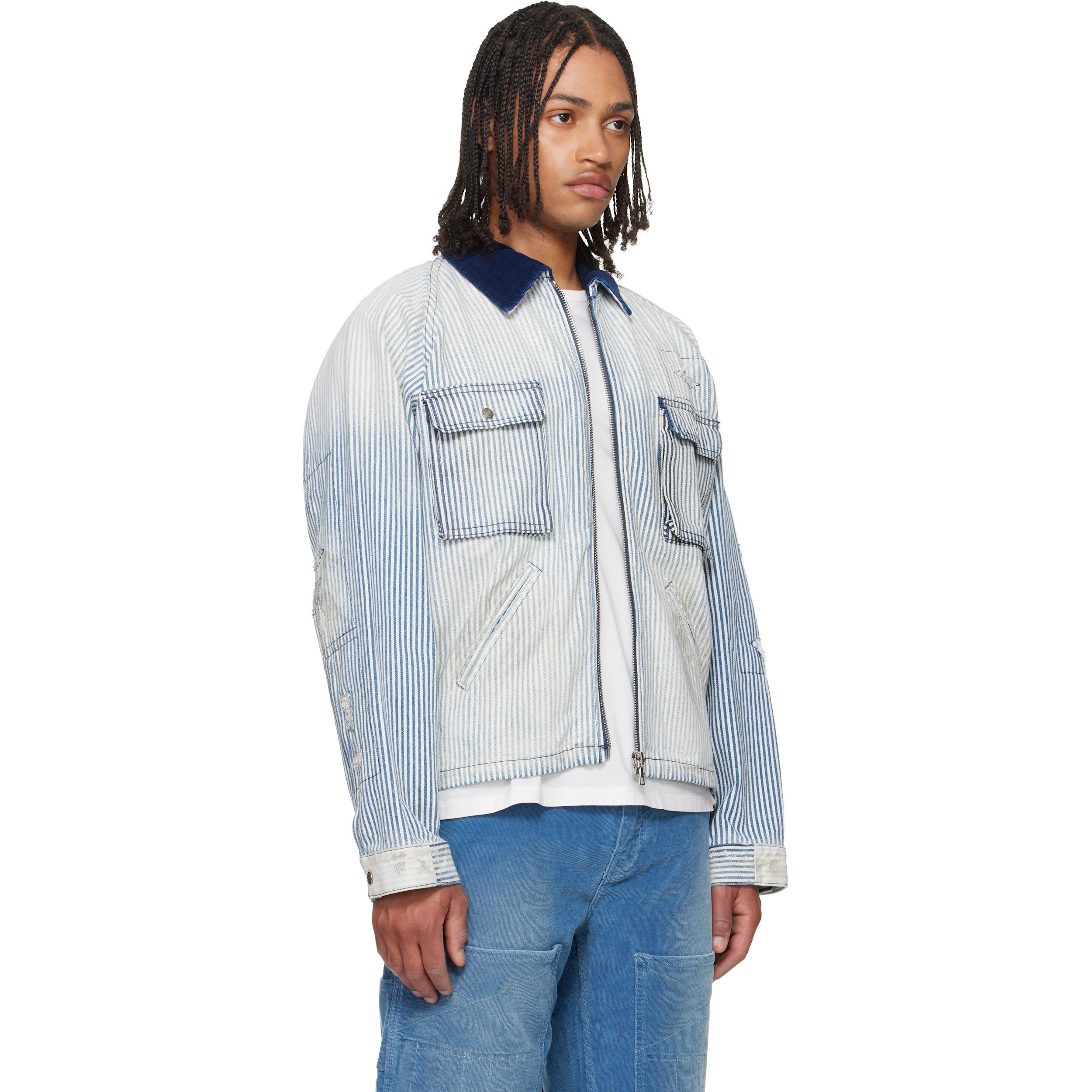 Blue & White Alfred Cargo Pocket Denim Jacket