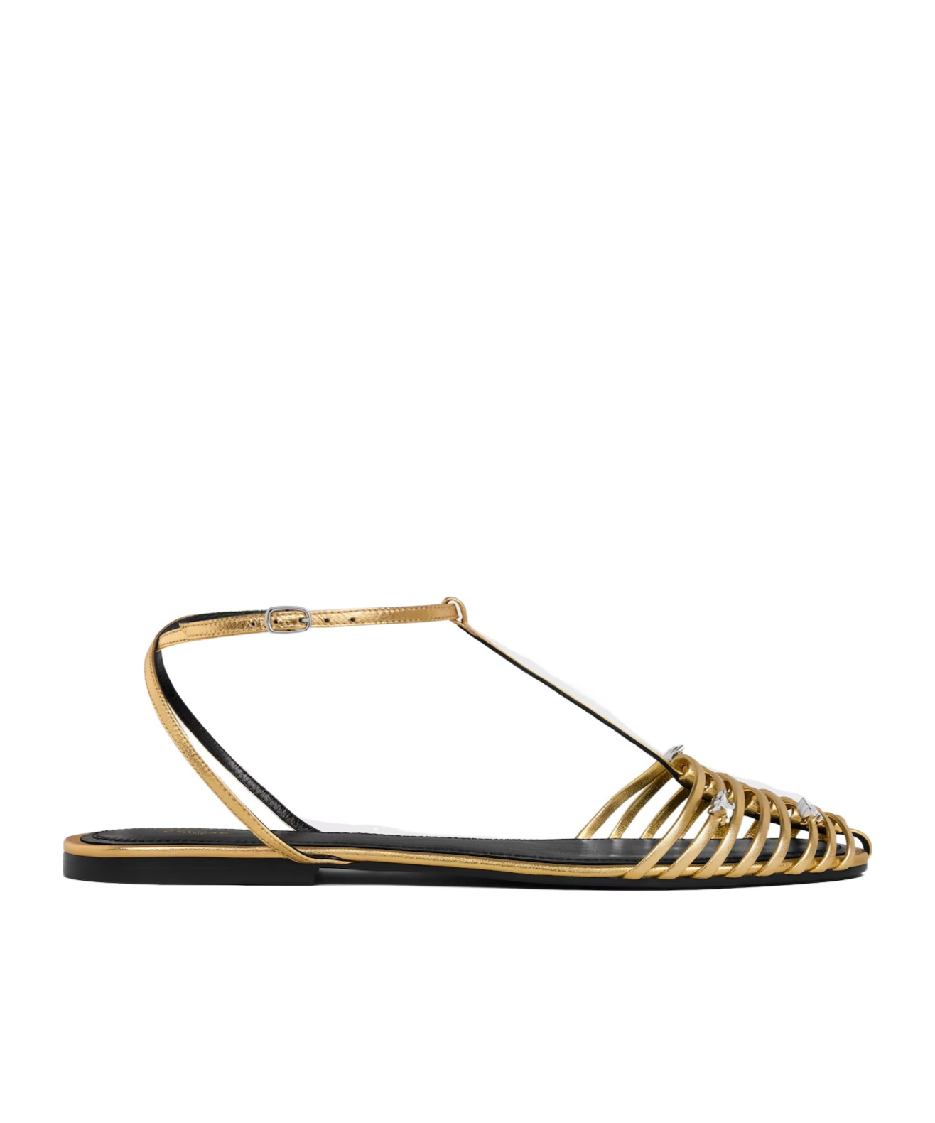 CAGE FLAT SANDAL IN LAMINATED LAMBSKIN