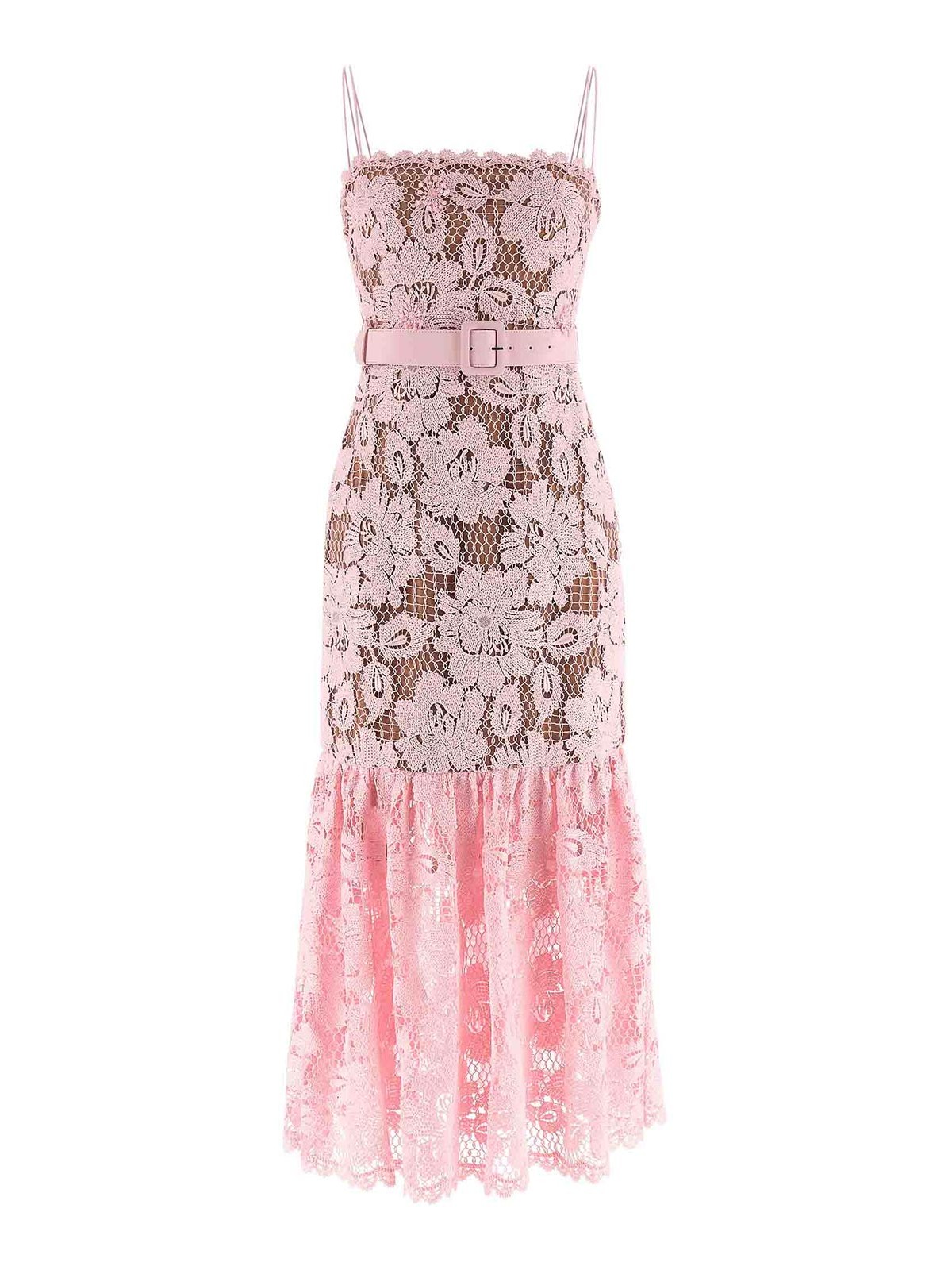 Pink Crochet Lace Midi Dress