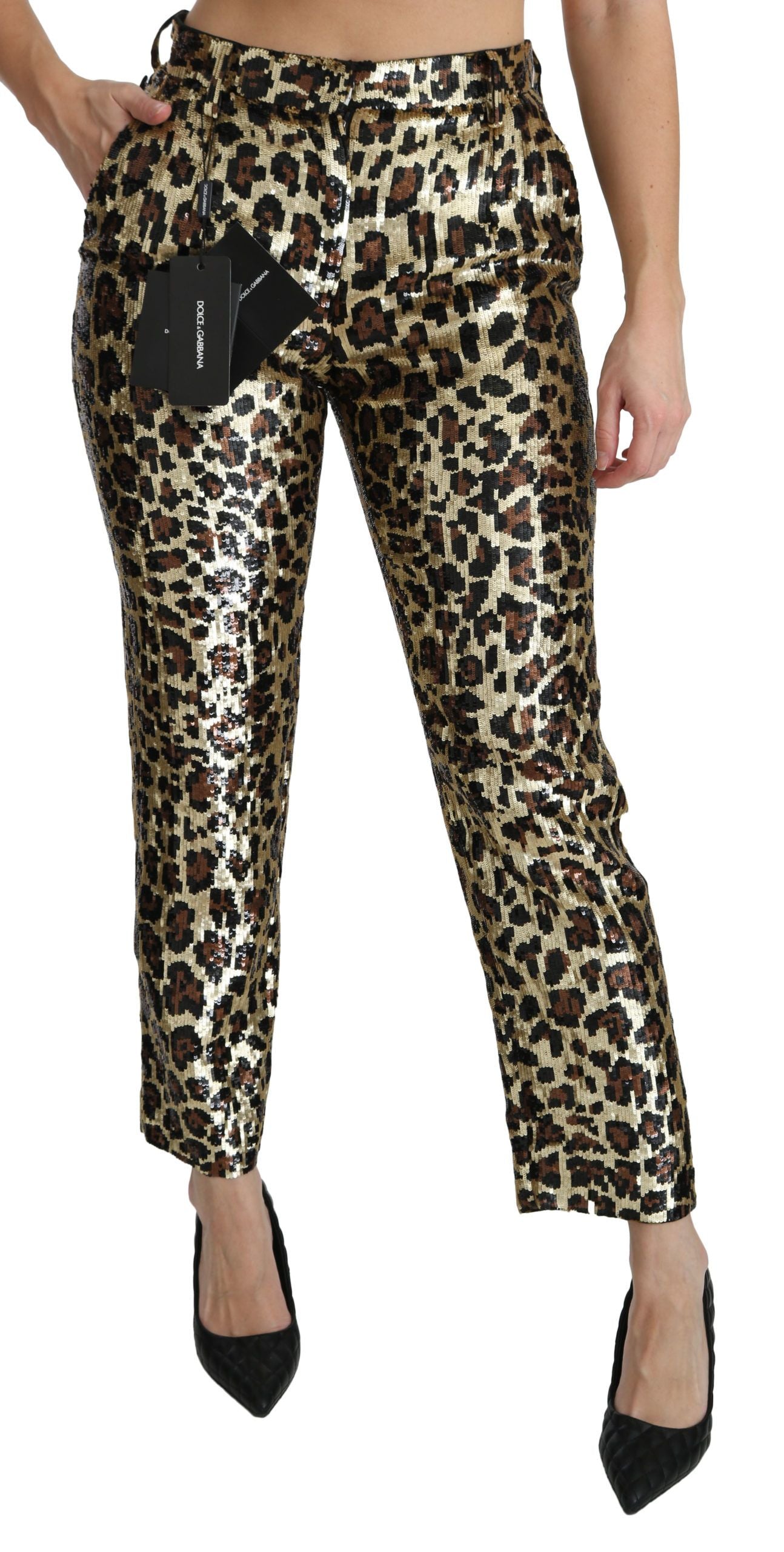 Leopard Sequined Trousers — Gold