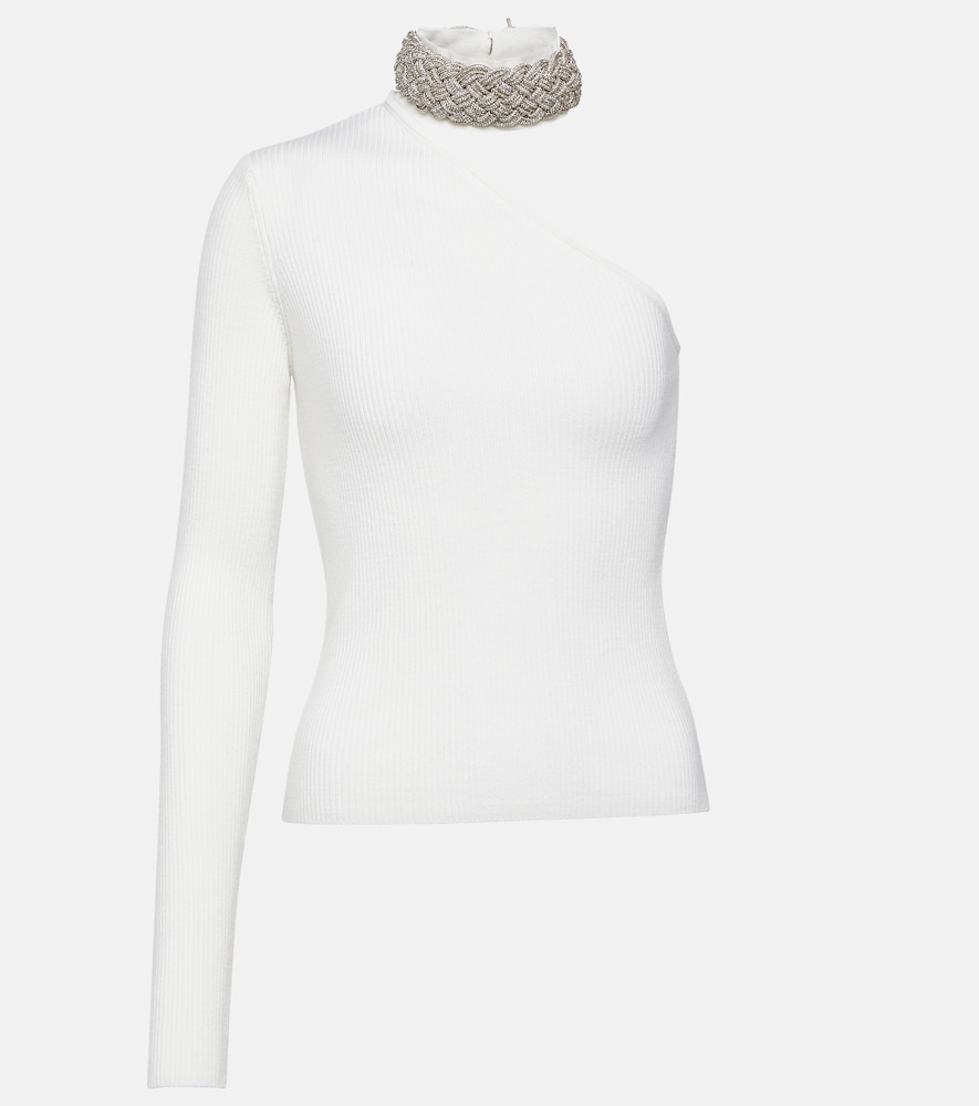 Crystal-embellished wool-blend top