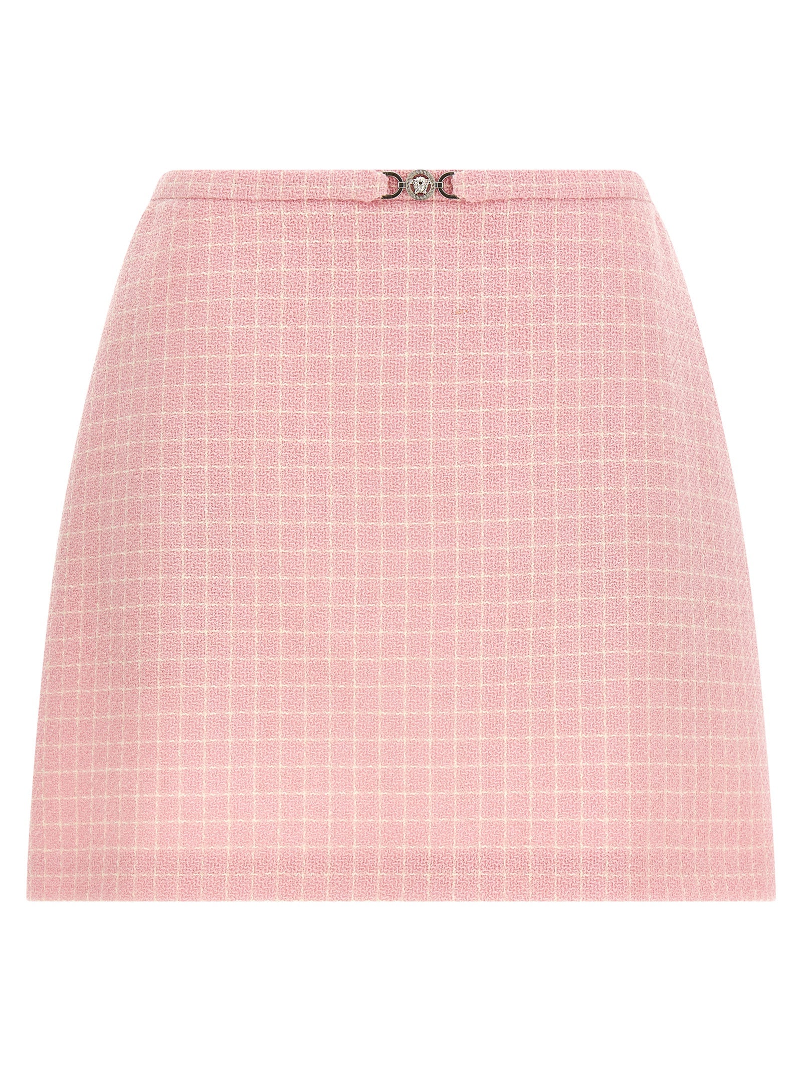 Checked Virgin Wool Tweed Skirt — Pink