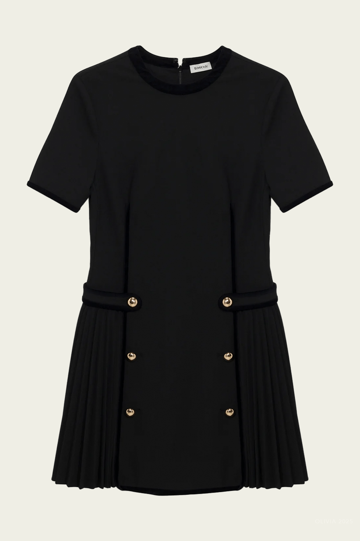 Doria Velvet Trimmed Mini Dress in Black