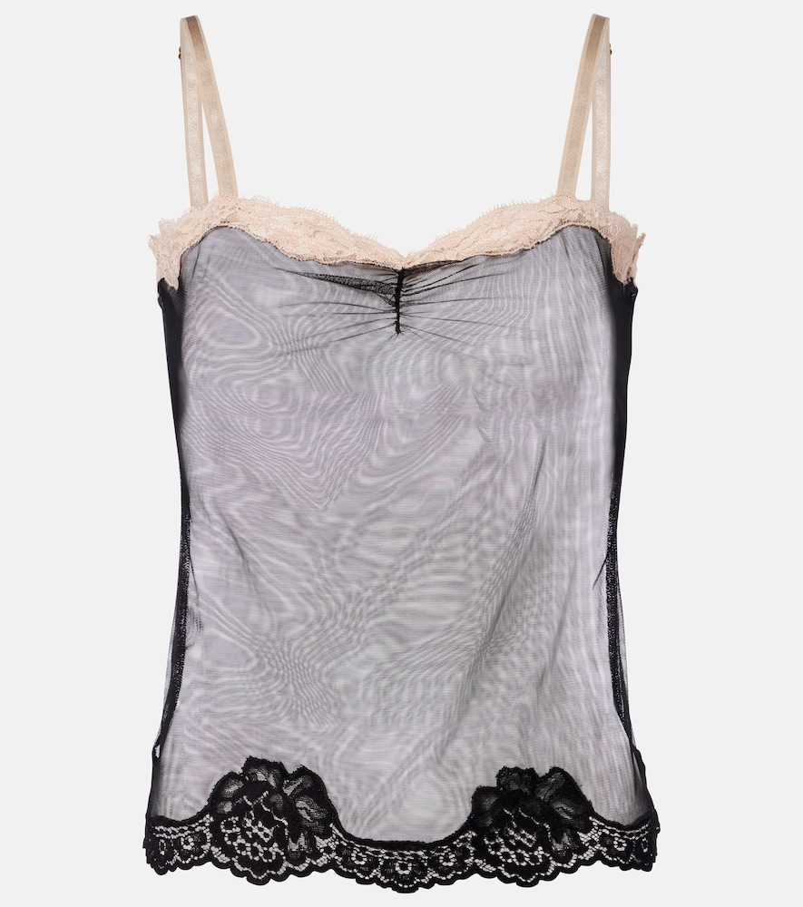 Lace-trimmed sheer mesh camisole