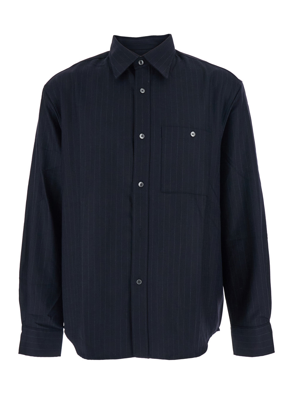 Pinstriped Wool Blend Shirt — Navy