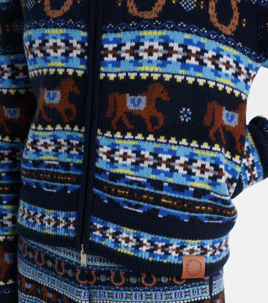 Intarsia virgin wool zip-up cardigan