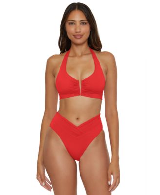 Womens V Neck Halter Swim Top French Cut Hipster Swim Bottoms