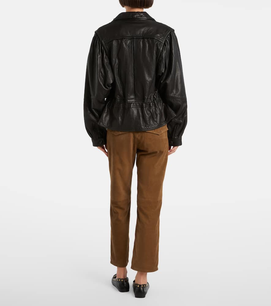 Suede straight-leg pants