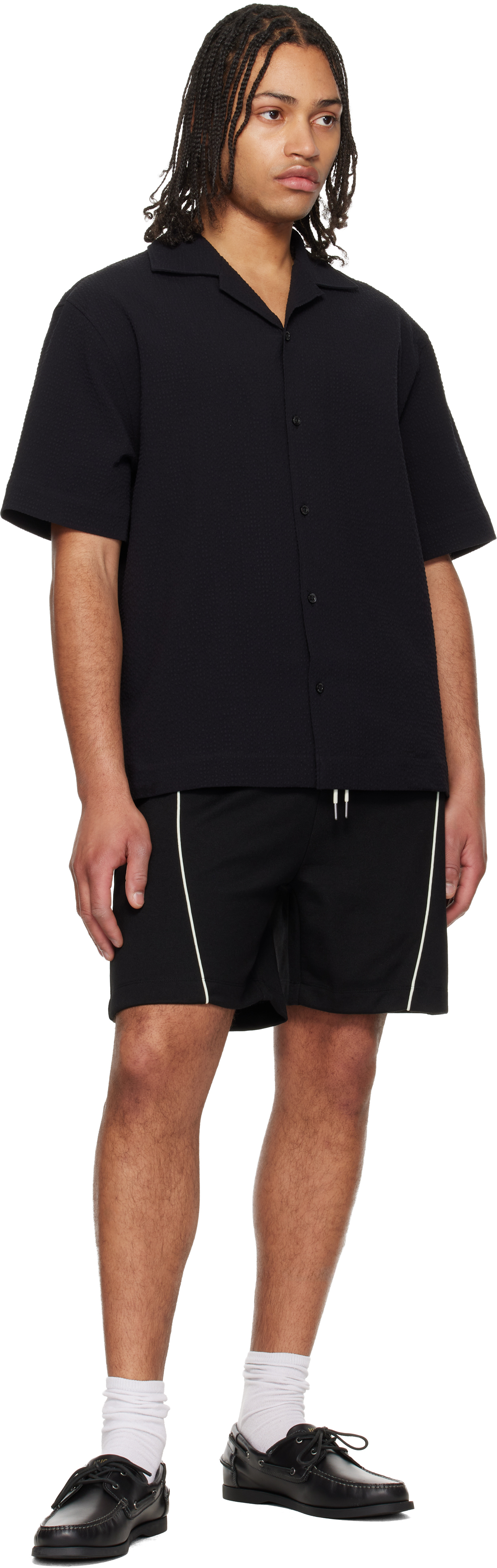 Black Embroidered Artwork Cotton-Blend Shorts