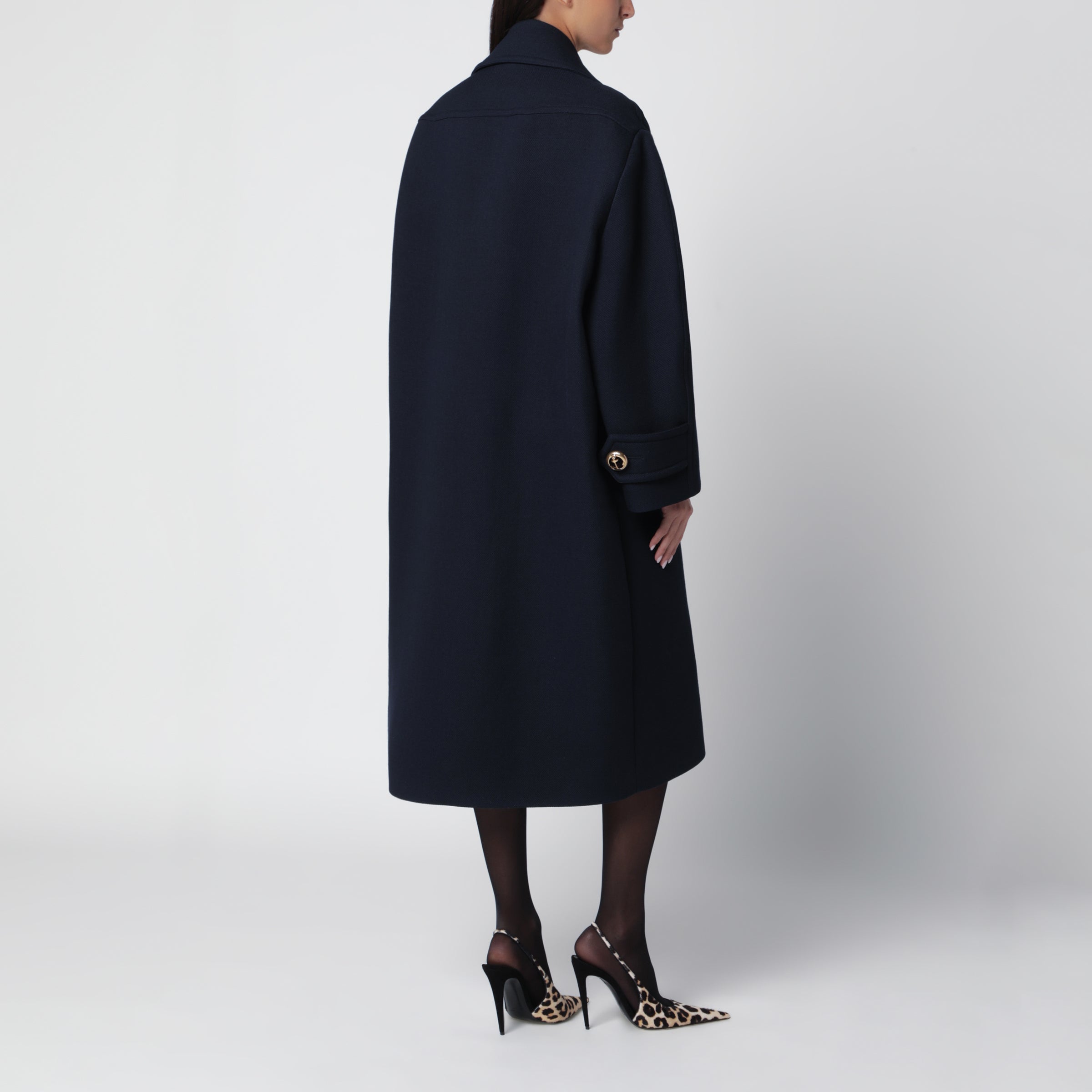 Long navy textured wool pea coat