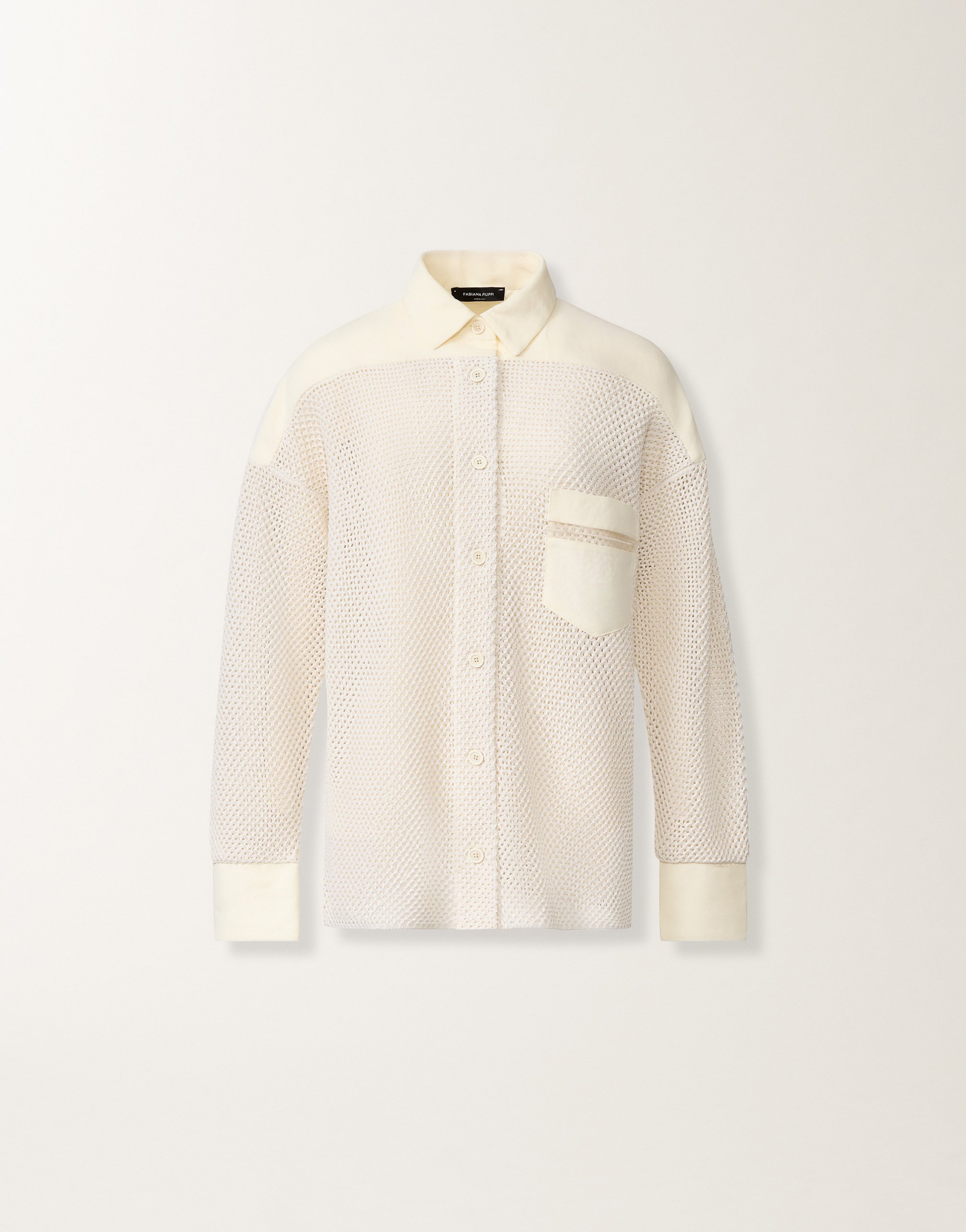 Shirt in organic cotton with lustrous viscose, butter